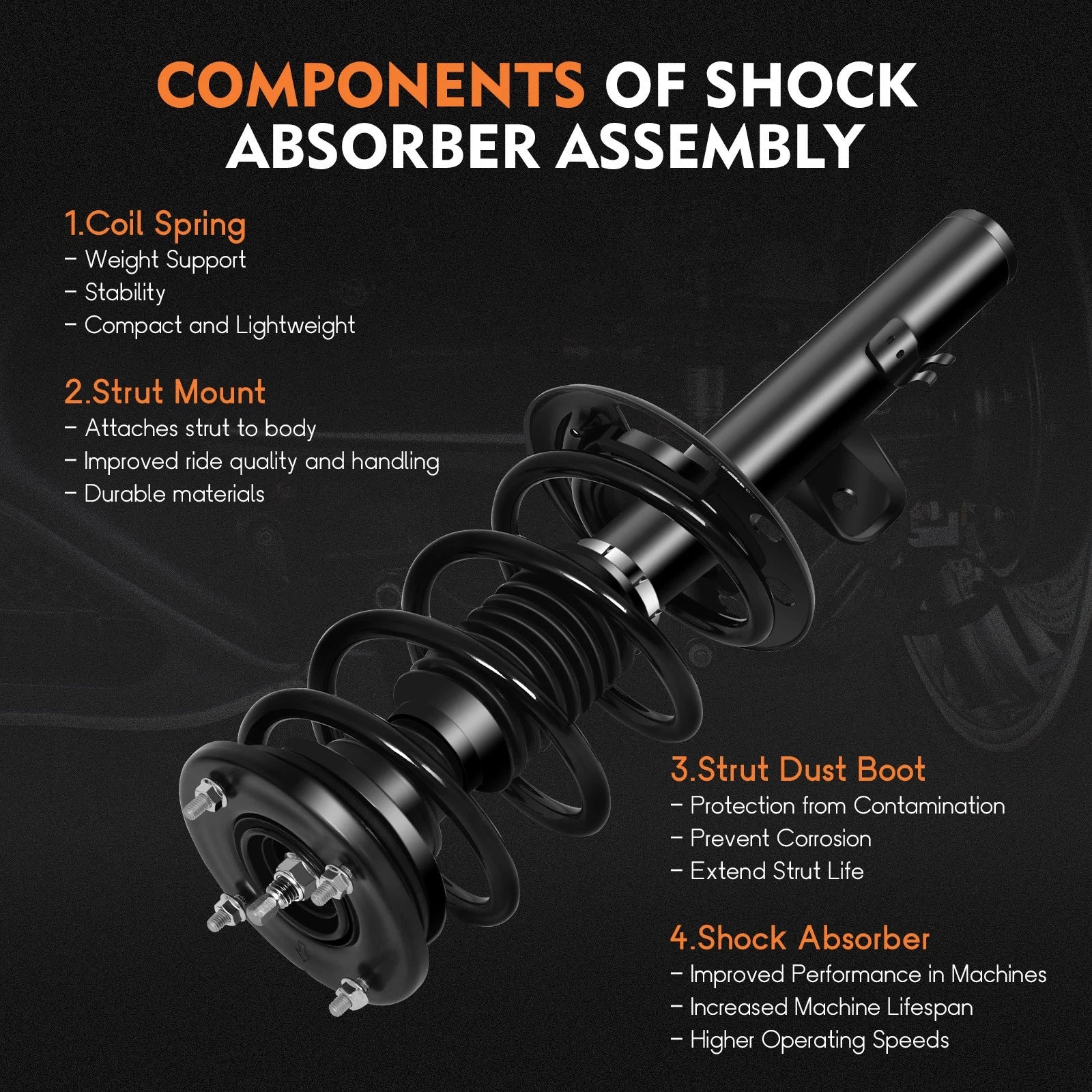 2 Complete Struts Springs & Mounts + 2 Rear Shocks for Ford Taurus (2010-2011)