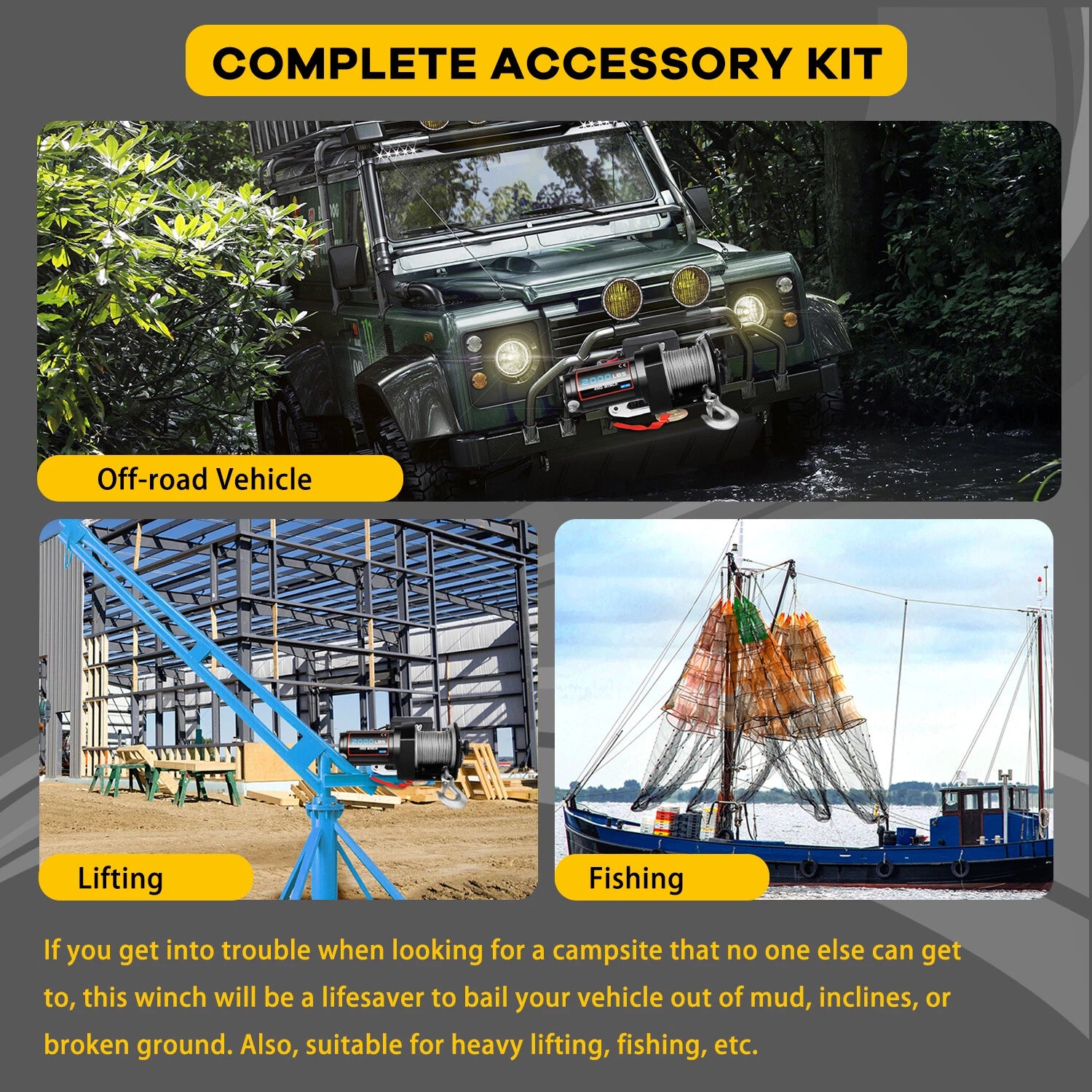 12V Electric Recovery Winch 2000LBS for Trailer Truck SUV