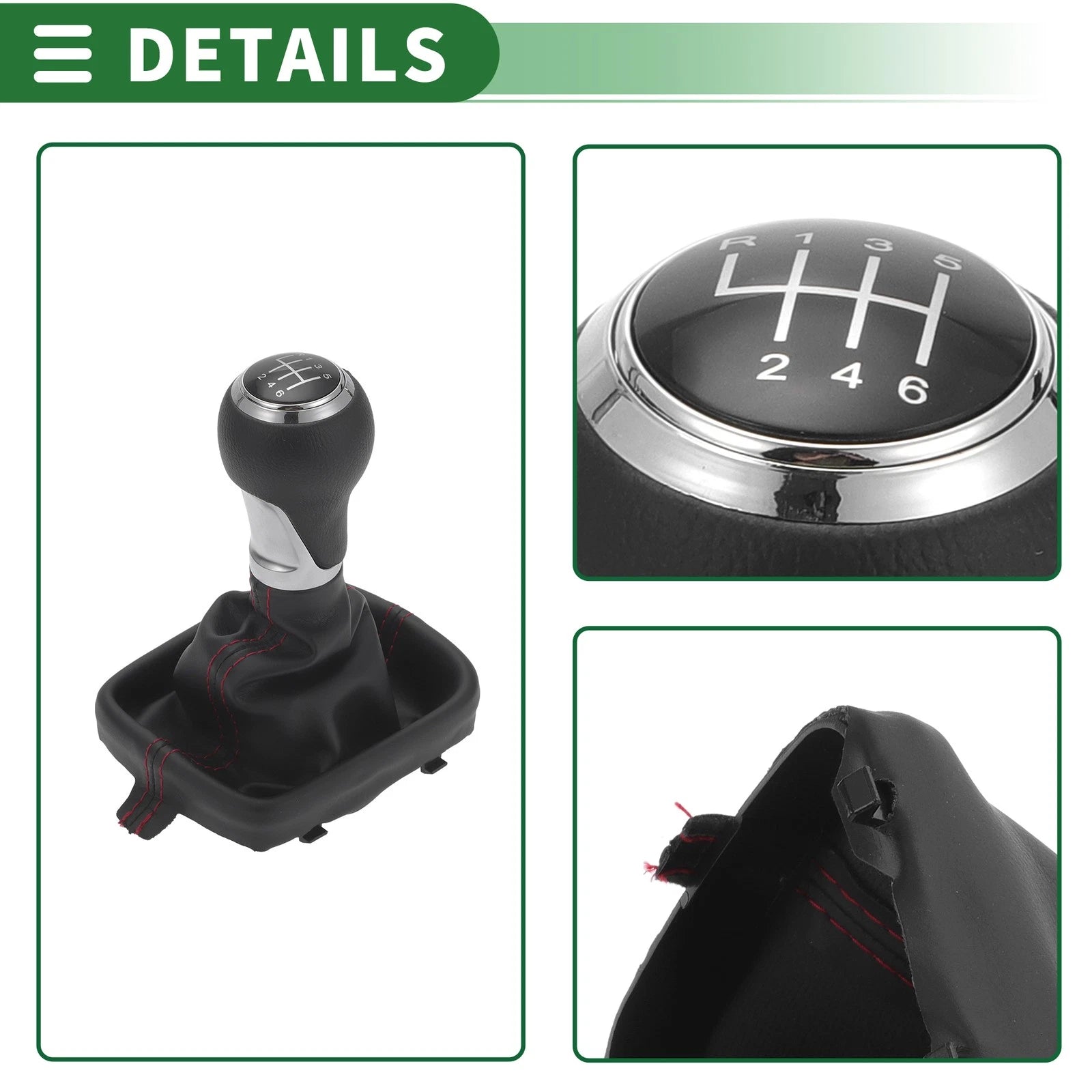 6 Speed Gear Shift Knob with Cover for Audi A3 8P (2003–2013) Chrome Red Black