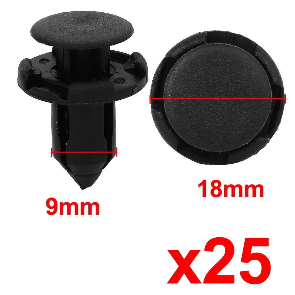 25 Pcs Nylon Rivets Door Bumper Clip Black 9mm for Honda 