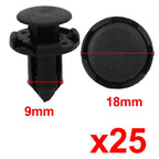 25 Pcs Nylon Rivets Door Bumper Clip Black 9mm for Honda 