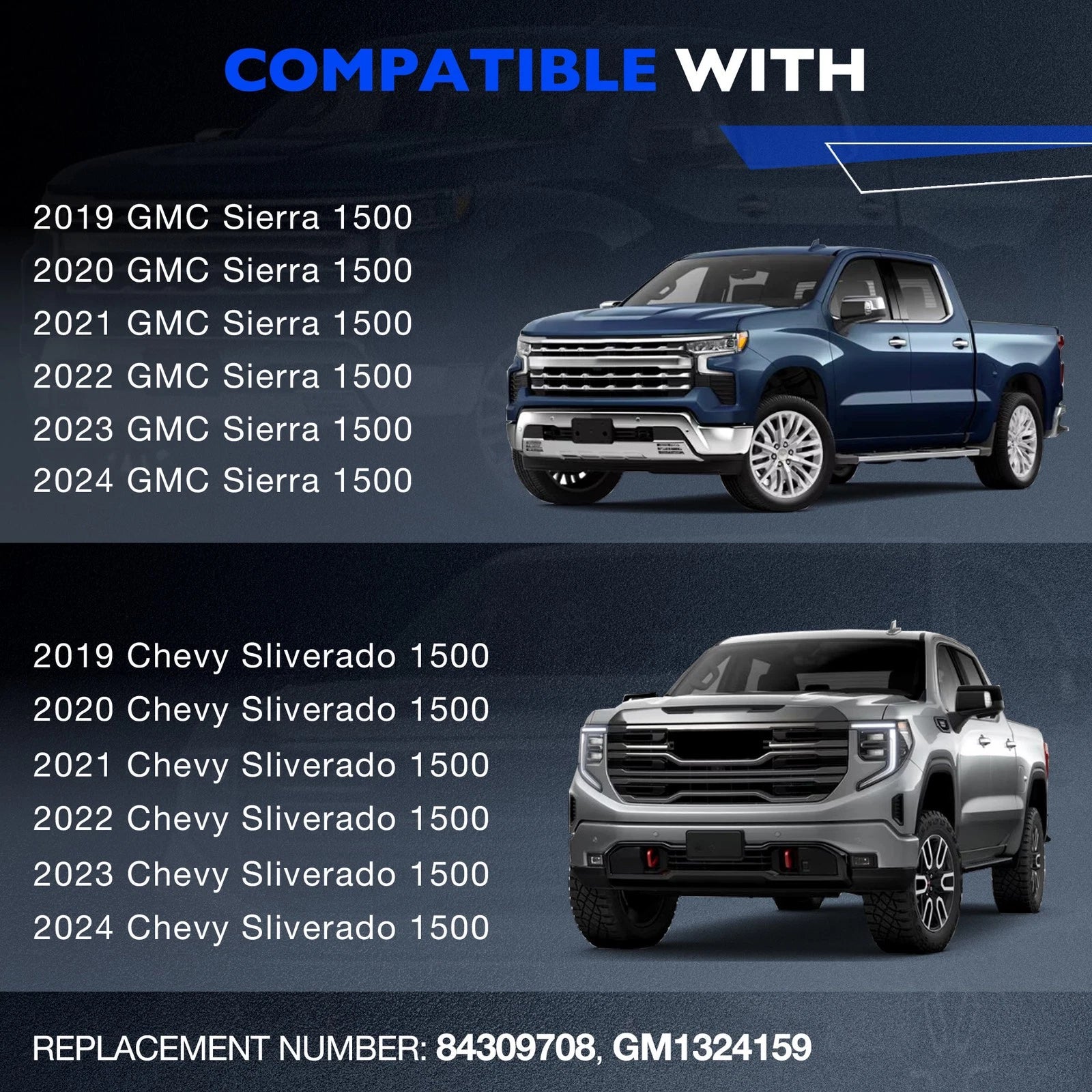 Driver Side Mirror Glass with Blind Spot Lens for GMC Sierra, Chevy Silverado (2019-2024)