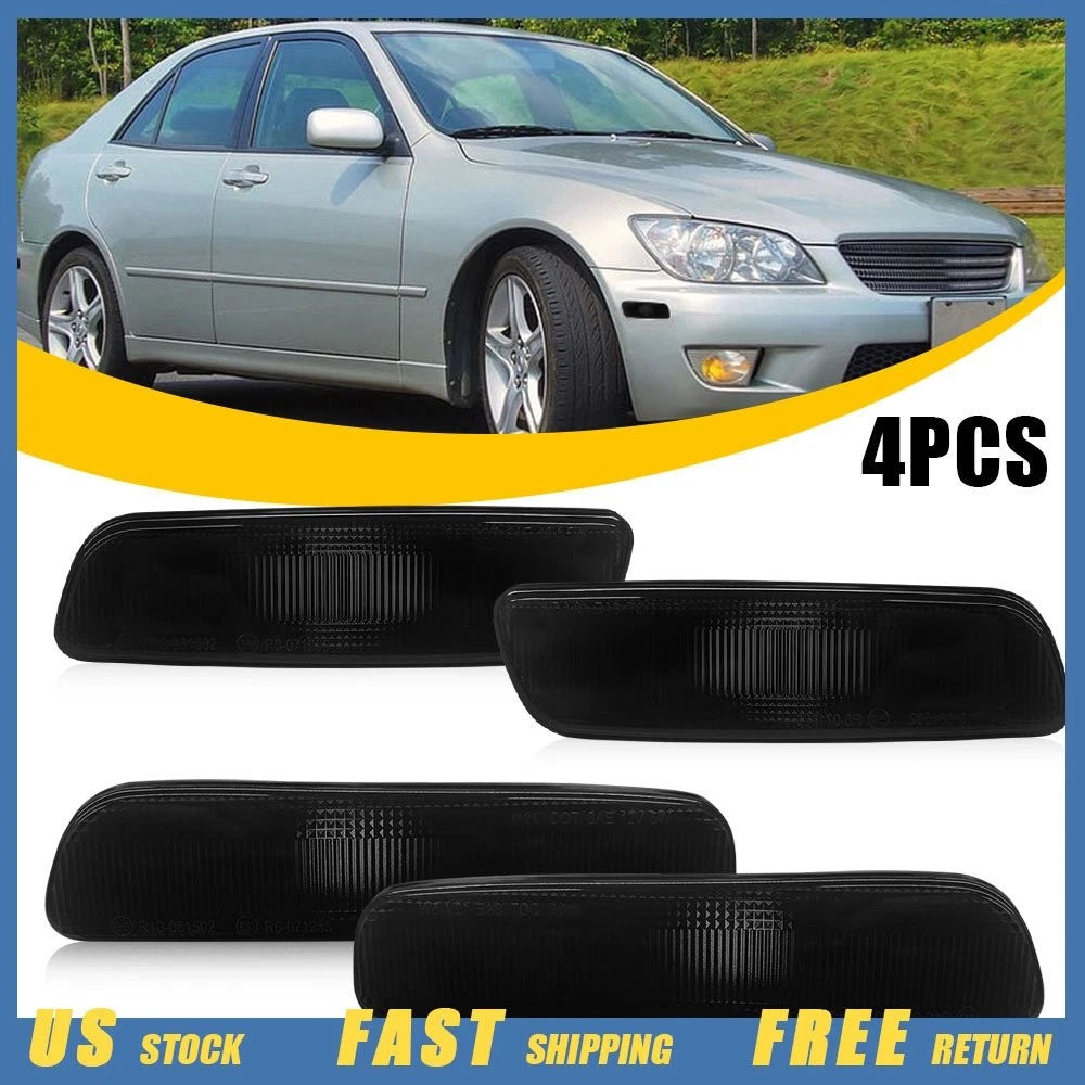 4X Smoked Front Rear Bumper Side Marker Lights for Lexus IS300 (2001–2005)