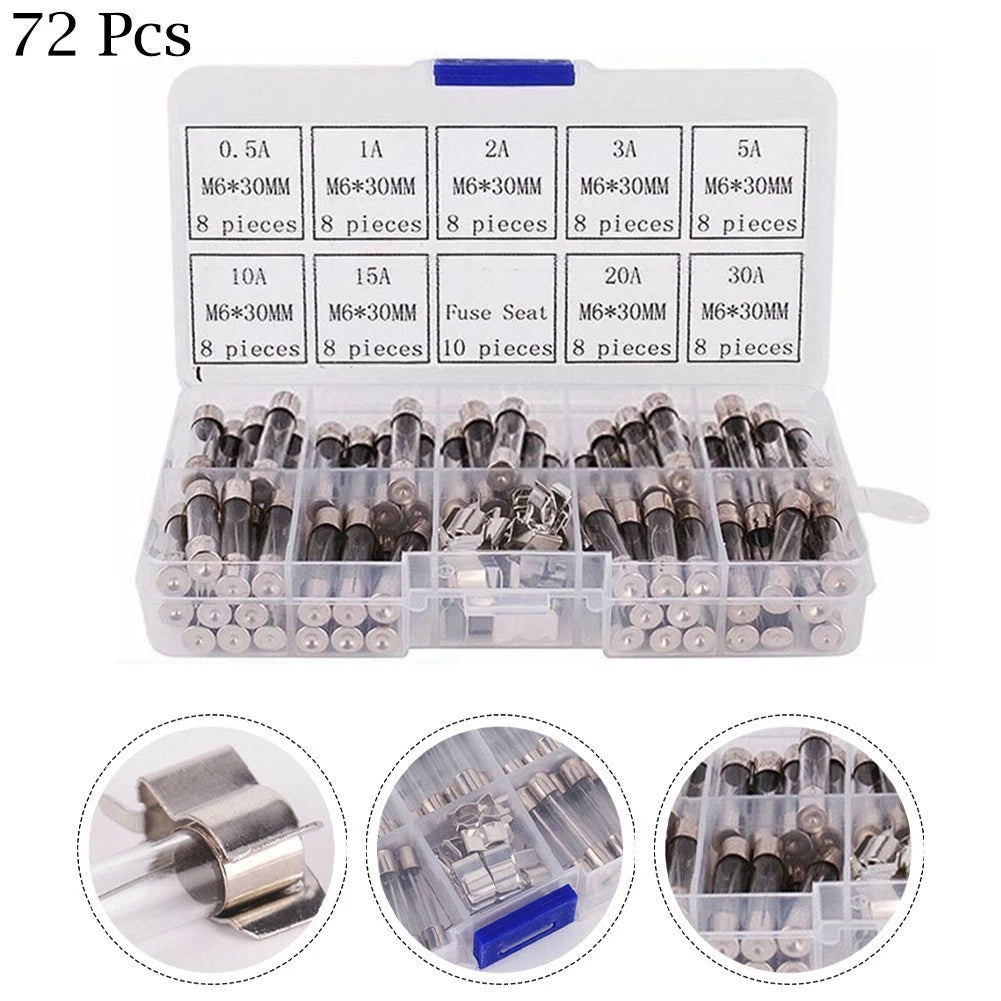 Fuse Kit 72pcs Glass Tube 250V 6x30mm Assorted Ceramic