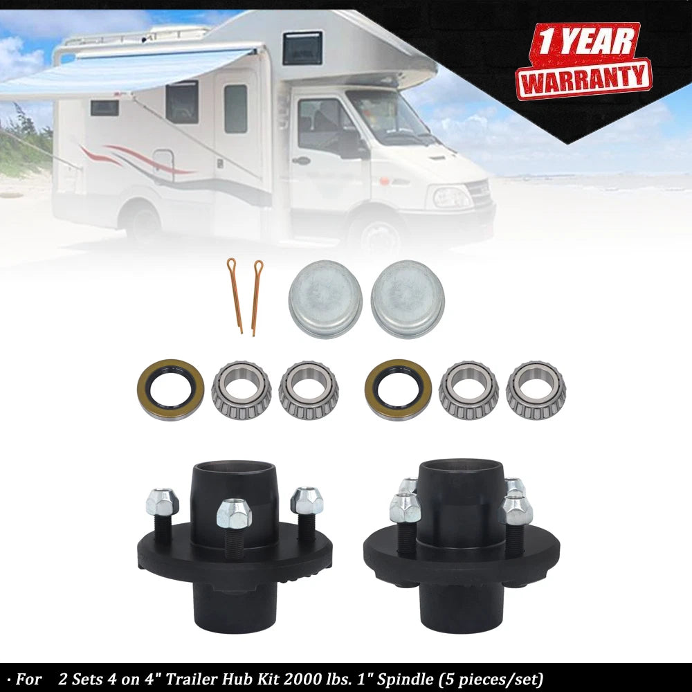 Set of 4 Trailer Hub Kit for 2000 lbs. 1" Spindle (5 Pieces)