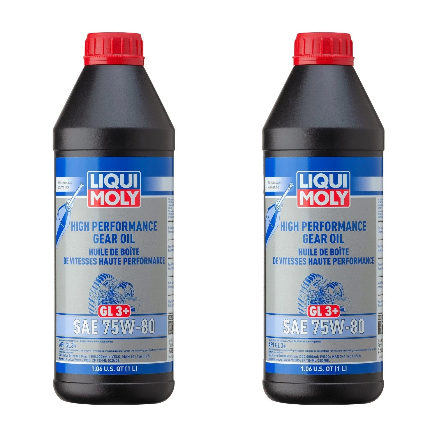 Set of 2 Liqui Moly High Performance Gear Oil GL3+ SAE 75W-80 (2x1L)