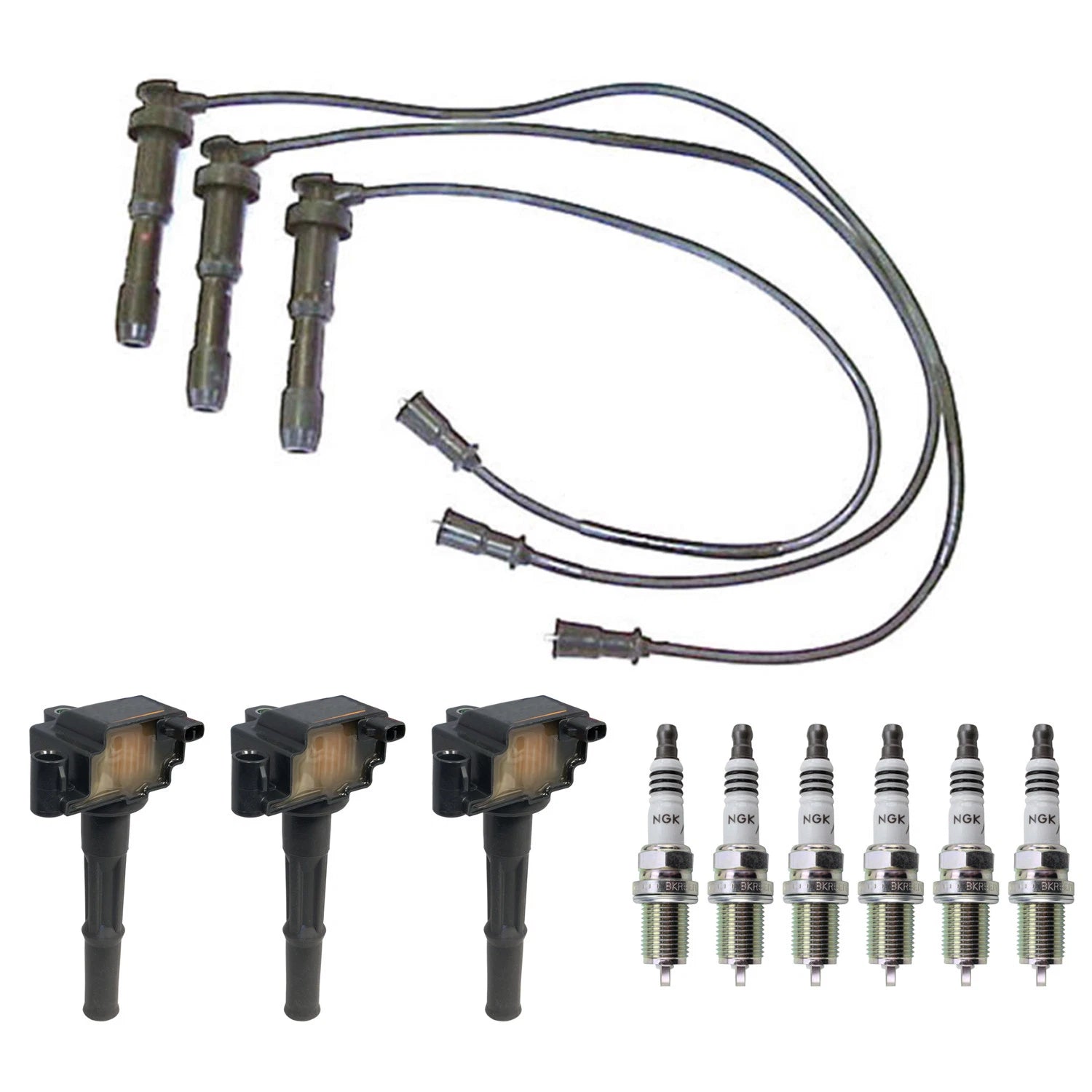 Set of 3 Ignition Coil Wires & 6 NGK Spark Plugs for XG300 XG350 (2001–2005)