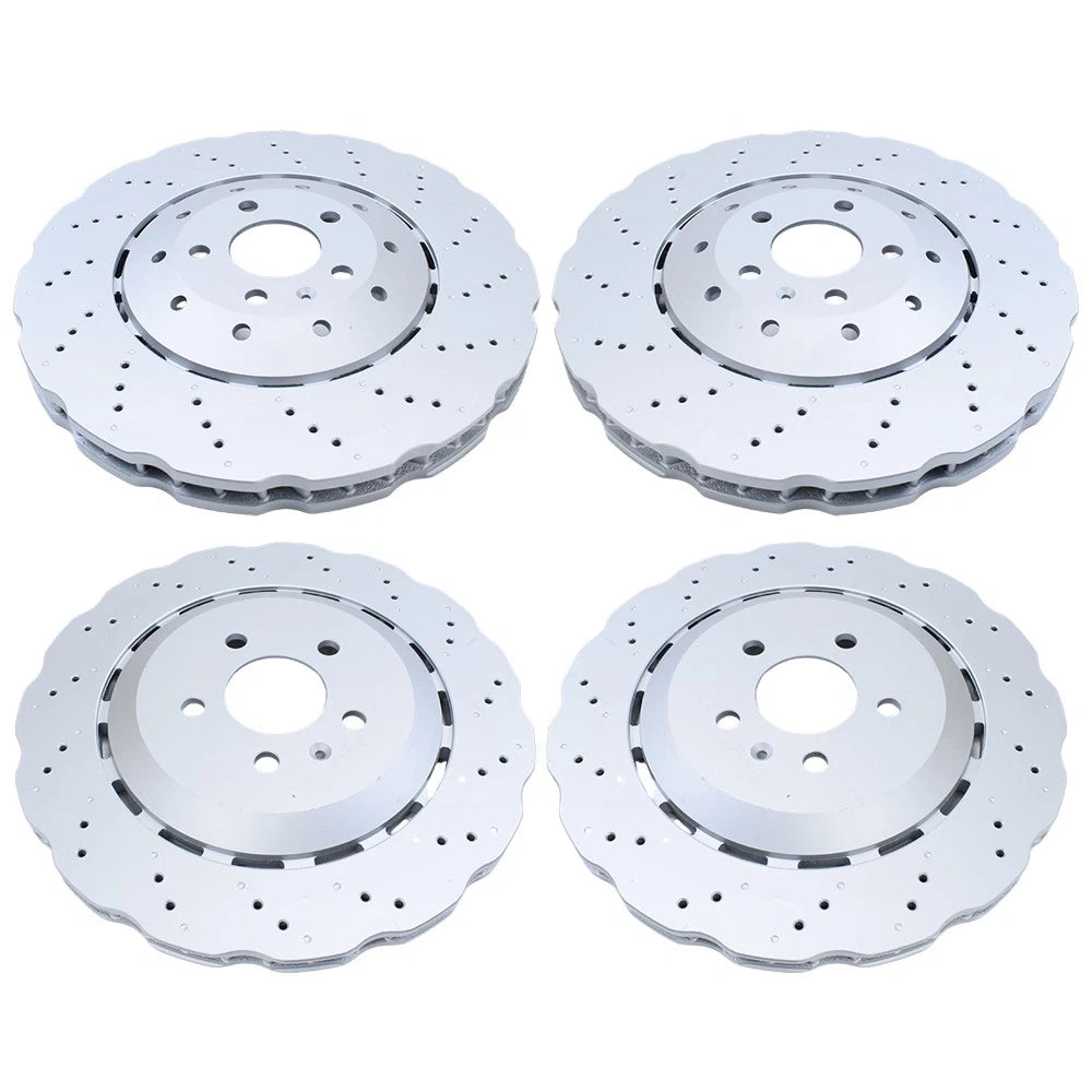 Set of 4 Vented Drilled Dimpled Disc Brake Rotors for RS7 (2014–2016)