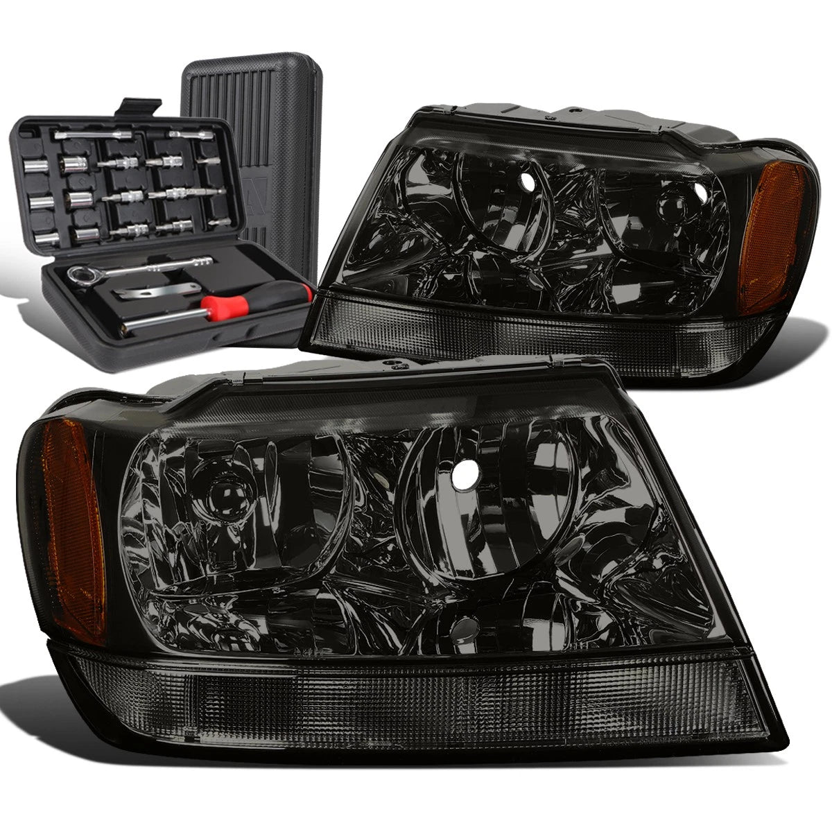 Pair of Smoked/Amber Signal Headlight Lamps for Grand Cherokee (1999–2004)