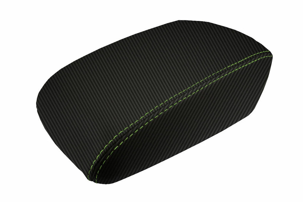 Console Lid Armrest Cover for Ford Focus (2012–2018) Carbon Fiber Green Stitch