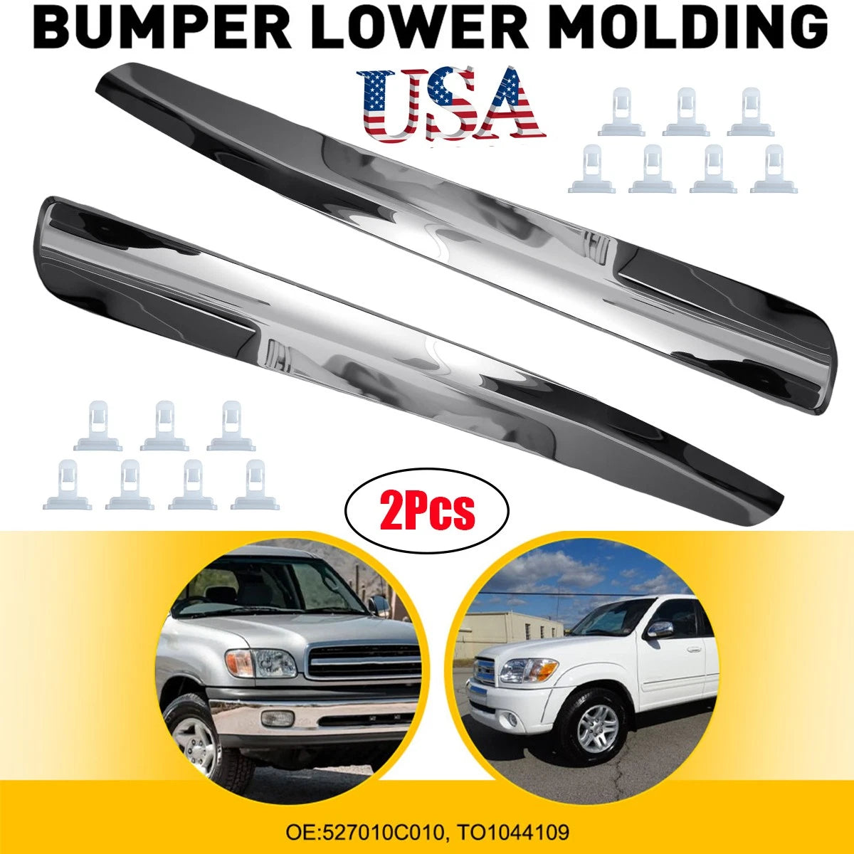 2X Front Bumper Trim Molding Chrome for Toyota Tundra (2000–2006)