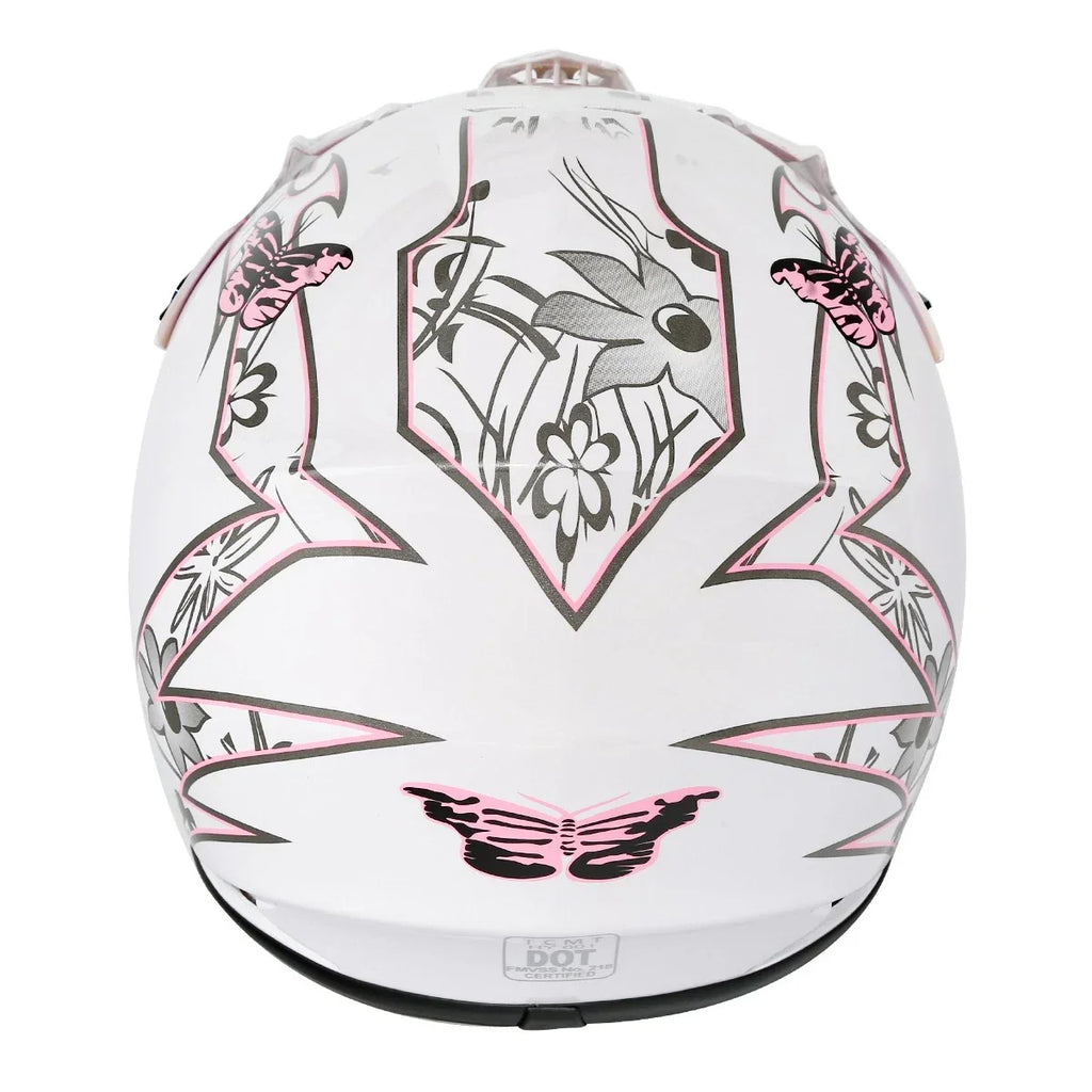 Youth ATV Helmet DOT Full Face Off-Road Racing for Kids - Pink/White (S-XL)