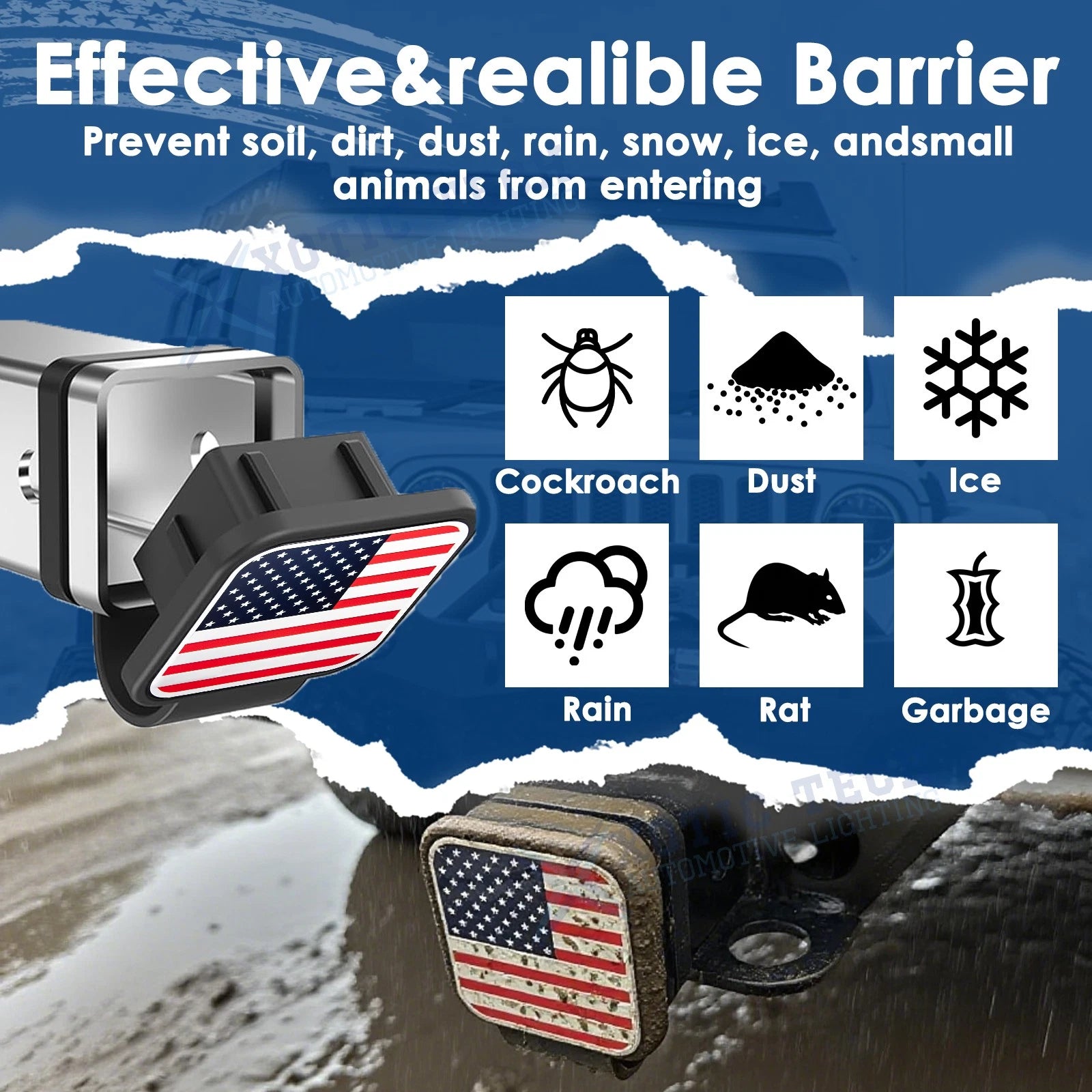 Red Blue Flag Tow Hitch Cover for Universal Fit (4-Way Flat) (2010-2024)
