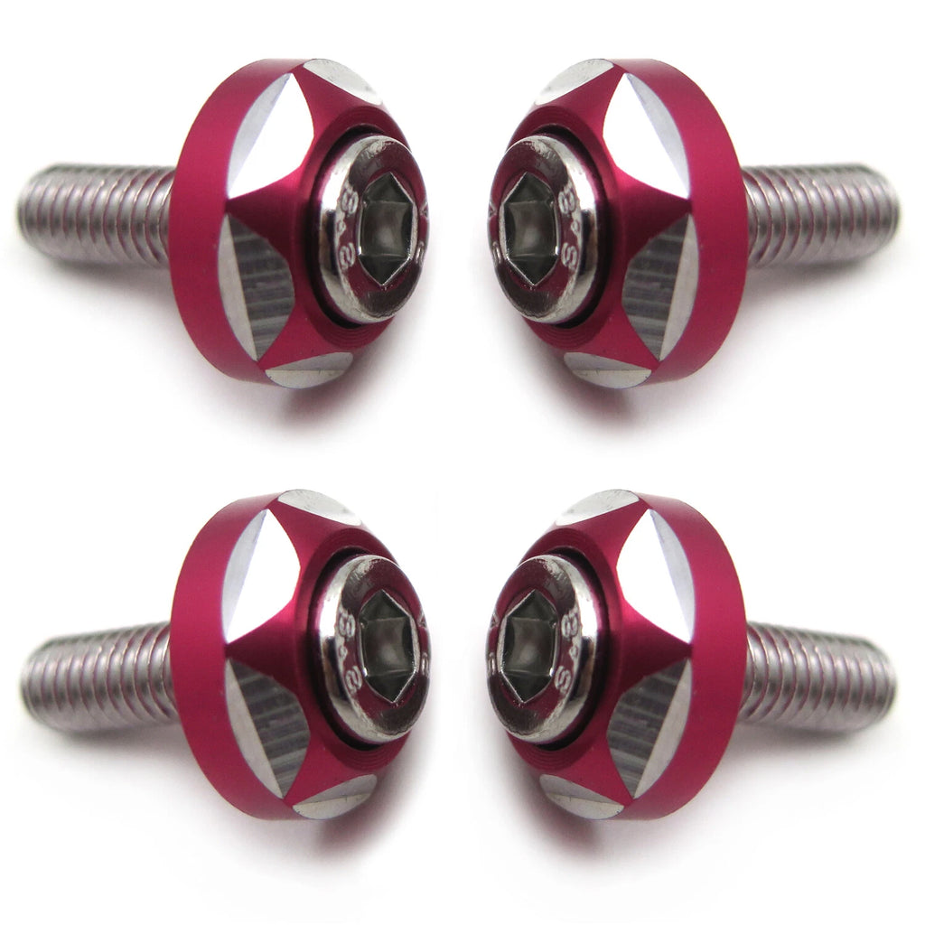 Set of 4 License Plate Frame Screw Bolt Fasteners for Motorcycle (6mm) Red