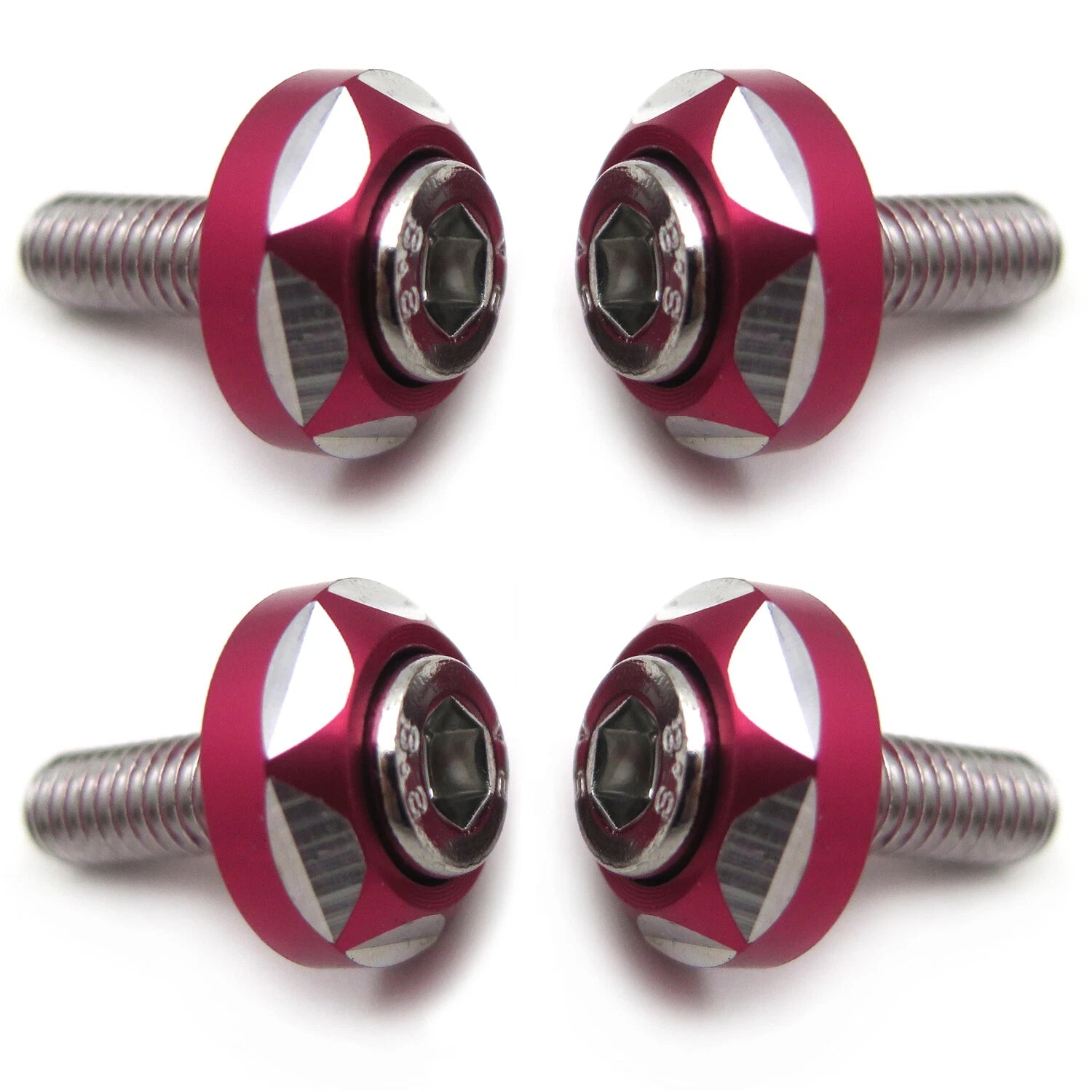 Set of 4 License Plate Frame Screw Bolt Fasteners for Motorcycle (6mm) Red