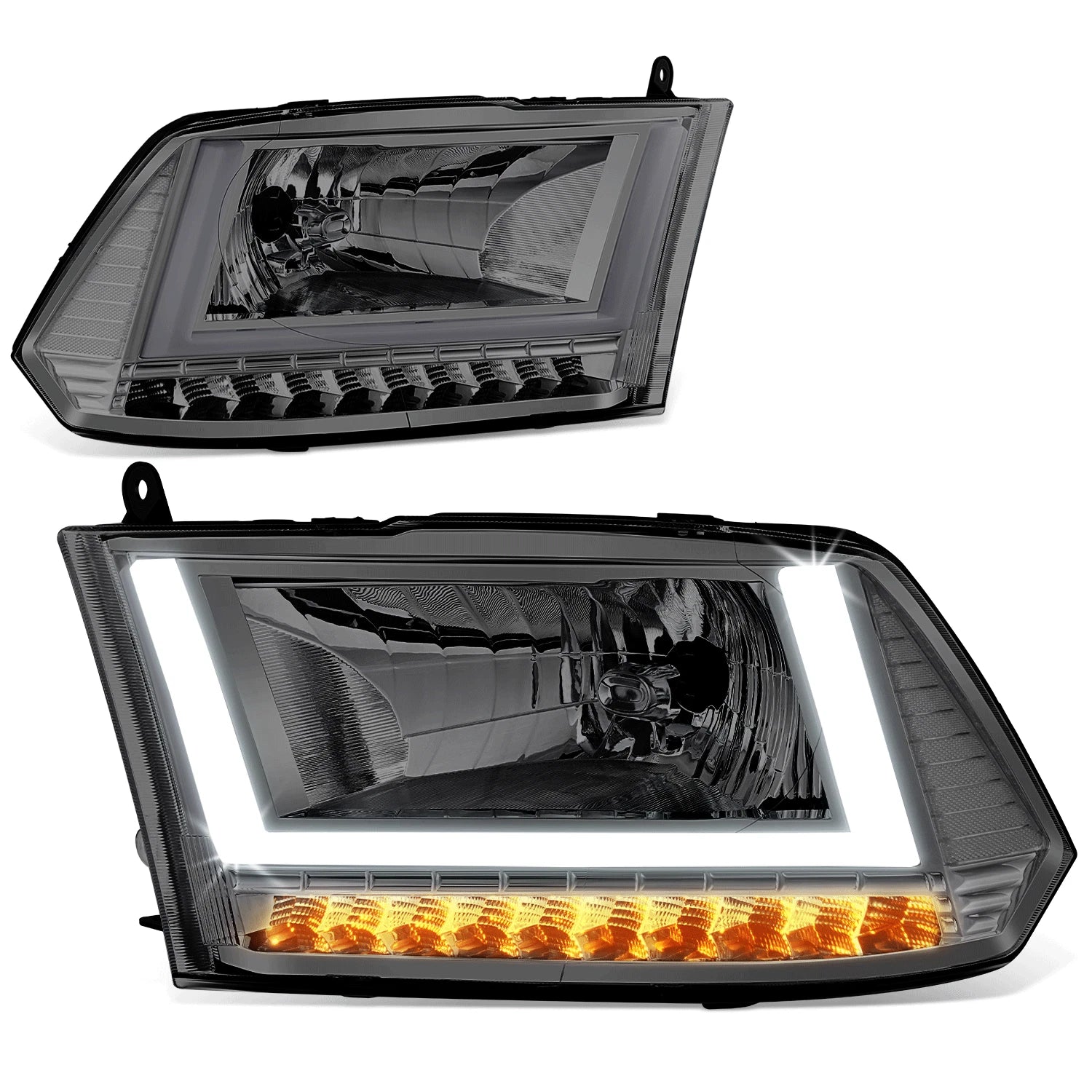 Smoked/Clear U-LED DRL Sequential Turn Signal Headlights for RAM 1500 (2009–2014)