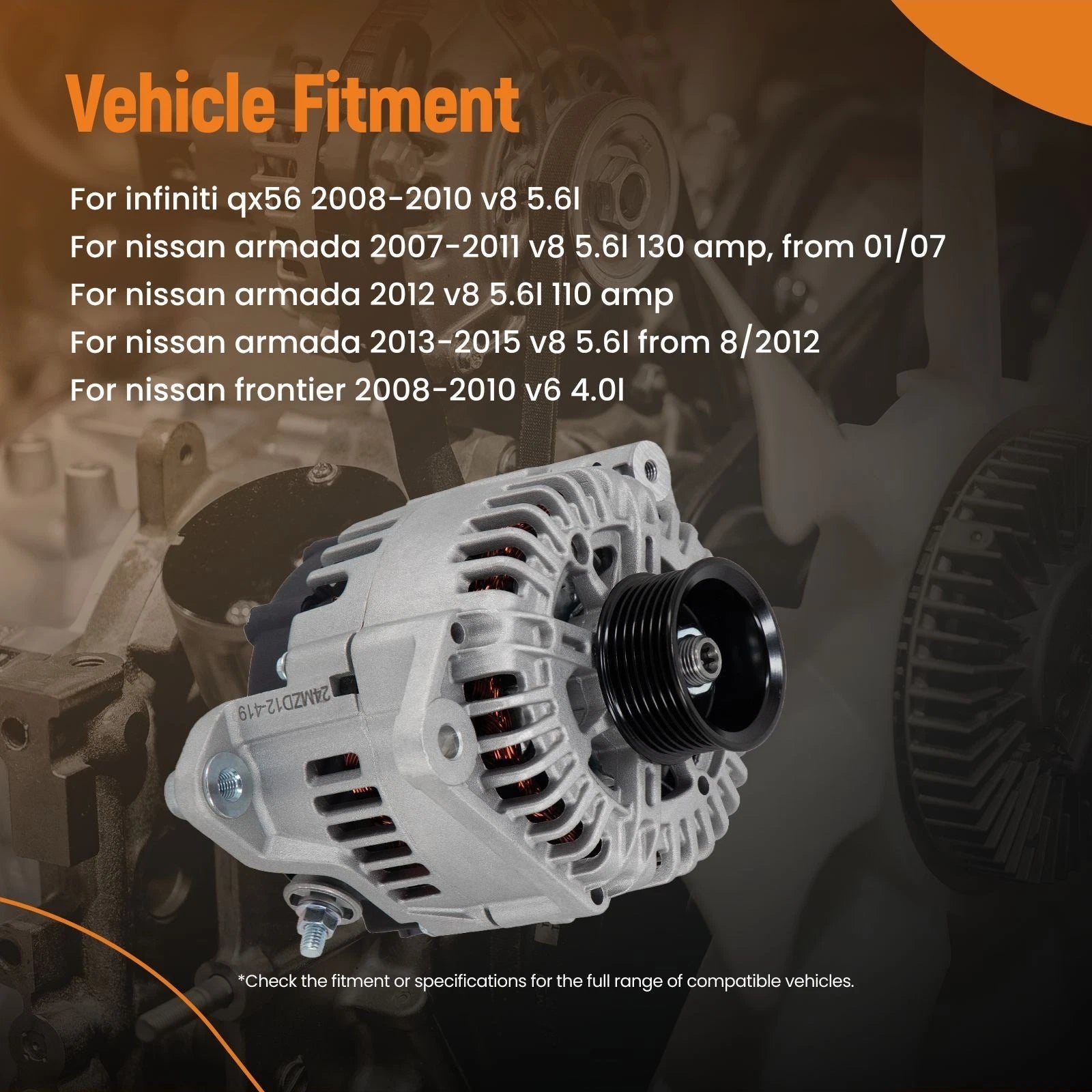 130A 12V Alternator for Nissan Armada Frontier Pathfinder Titan Xterra (2004–2023)
