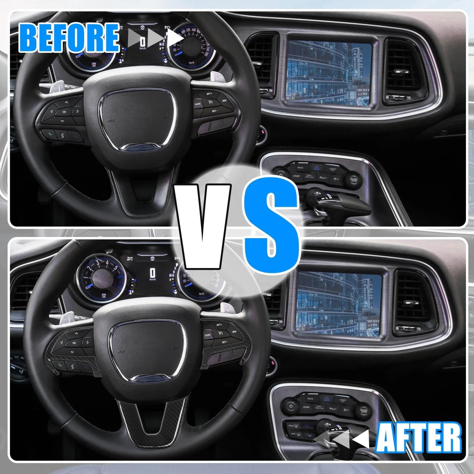 Set of 2 Black Inner Steering Wheel Cover Trim for Dodge Challenger Charger (2015–2020)