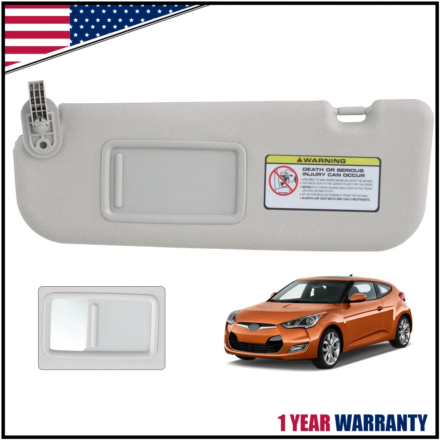 Sun Visor with Mirror Left Driver Side for Hyundai Veloster (2012–2015)