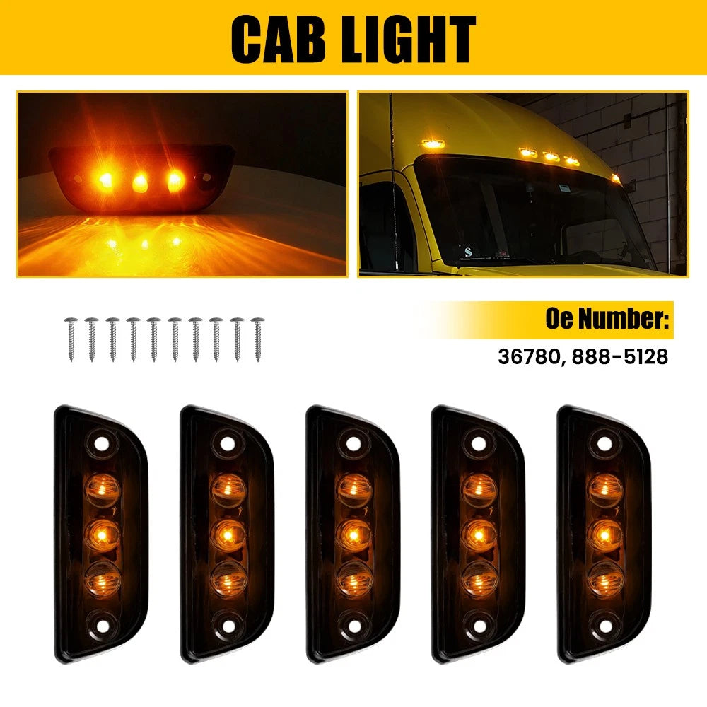 5X Smoked Amber LED Roof Cab Marker Light for Kenworth T680 (2015–2020)
