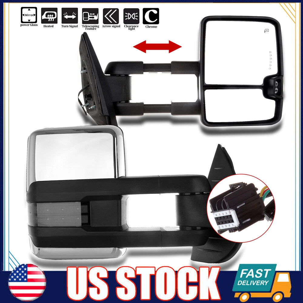 Set of 2 Power Heated Tow Side Mirrors for Chevy GMC (07–14)
