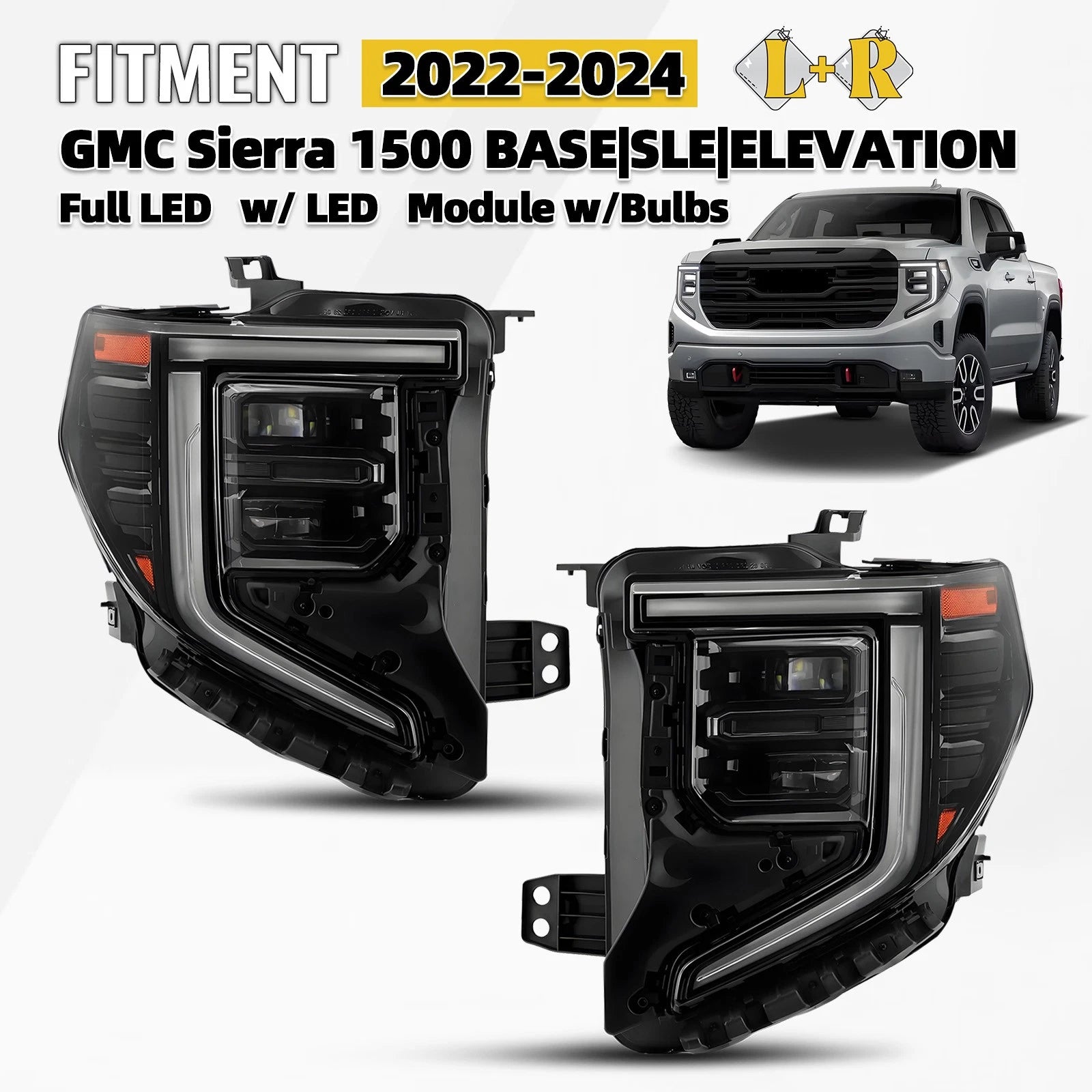 Full LED Headlights Pair for GMC Sierra 1500 (2022–2026)