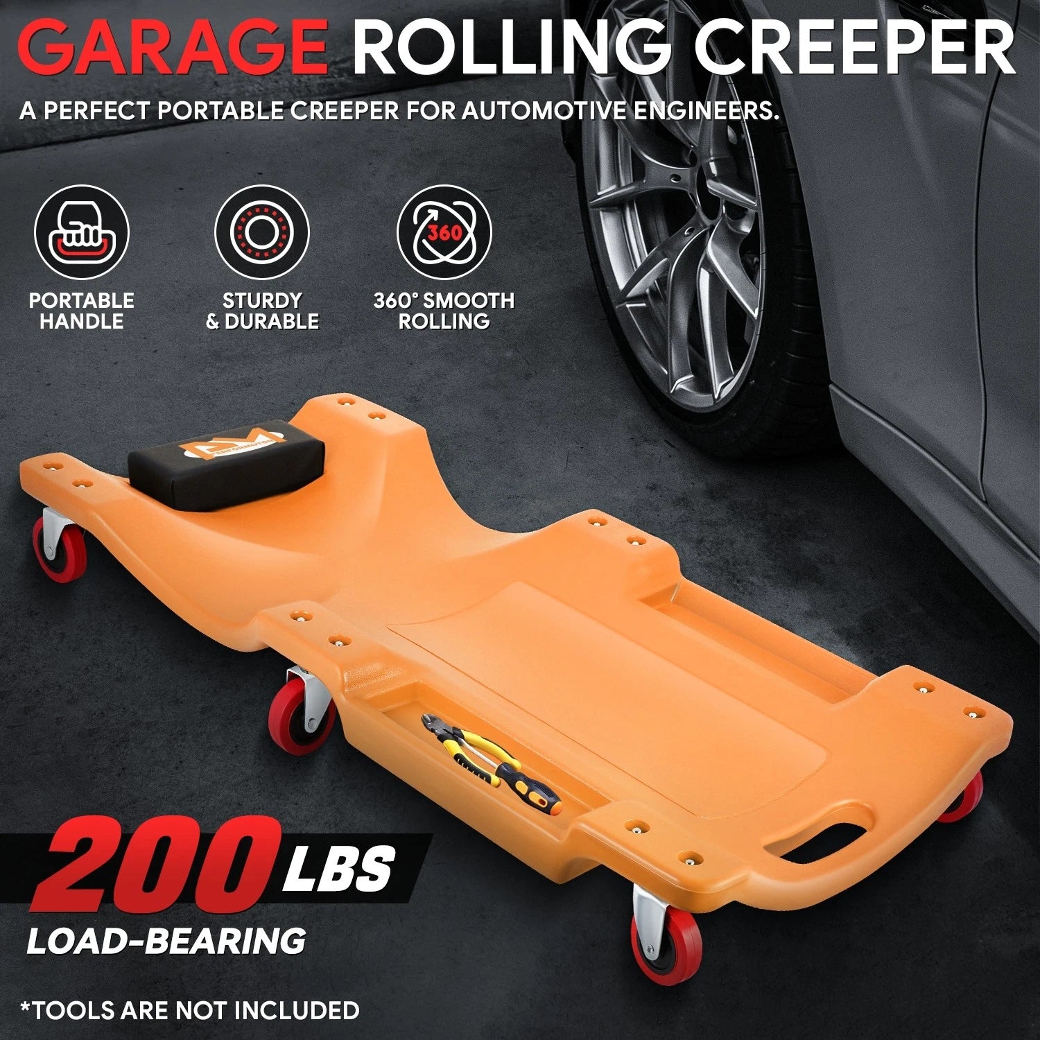 36" x 17" Ergonomic HDPE Automotive Creeper for Mechanics
