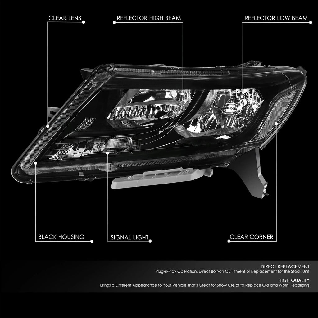 Headlight Assembly Pair for Nissan Pathfinder (2013–2016) Black Housing Clear Lens