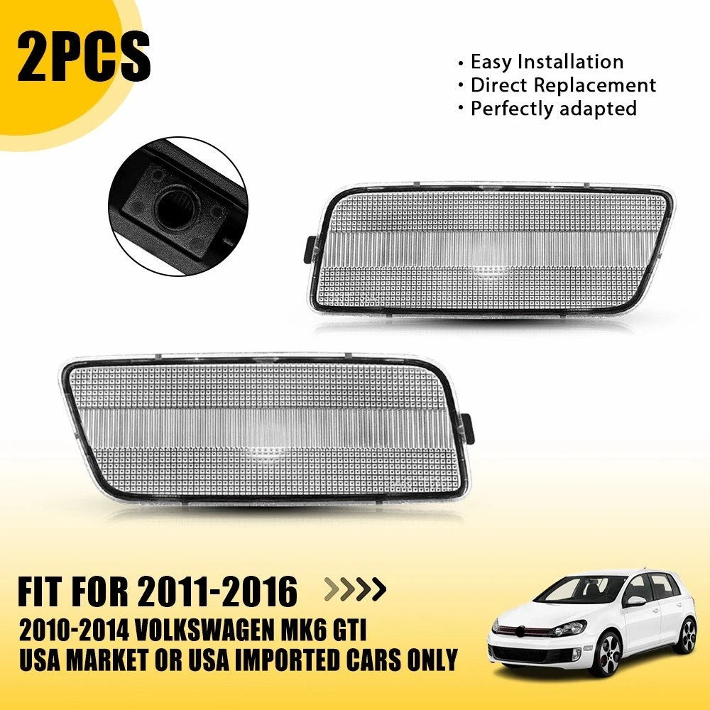 2X Clear Front Side Marker Lamp Light Housings for VW MK6 Golf GTI (2010–2014)