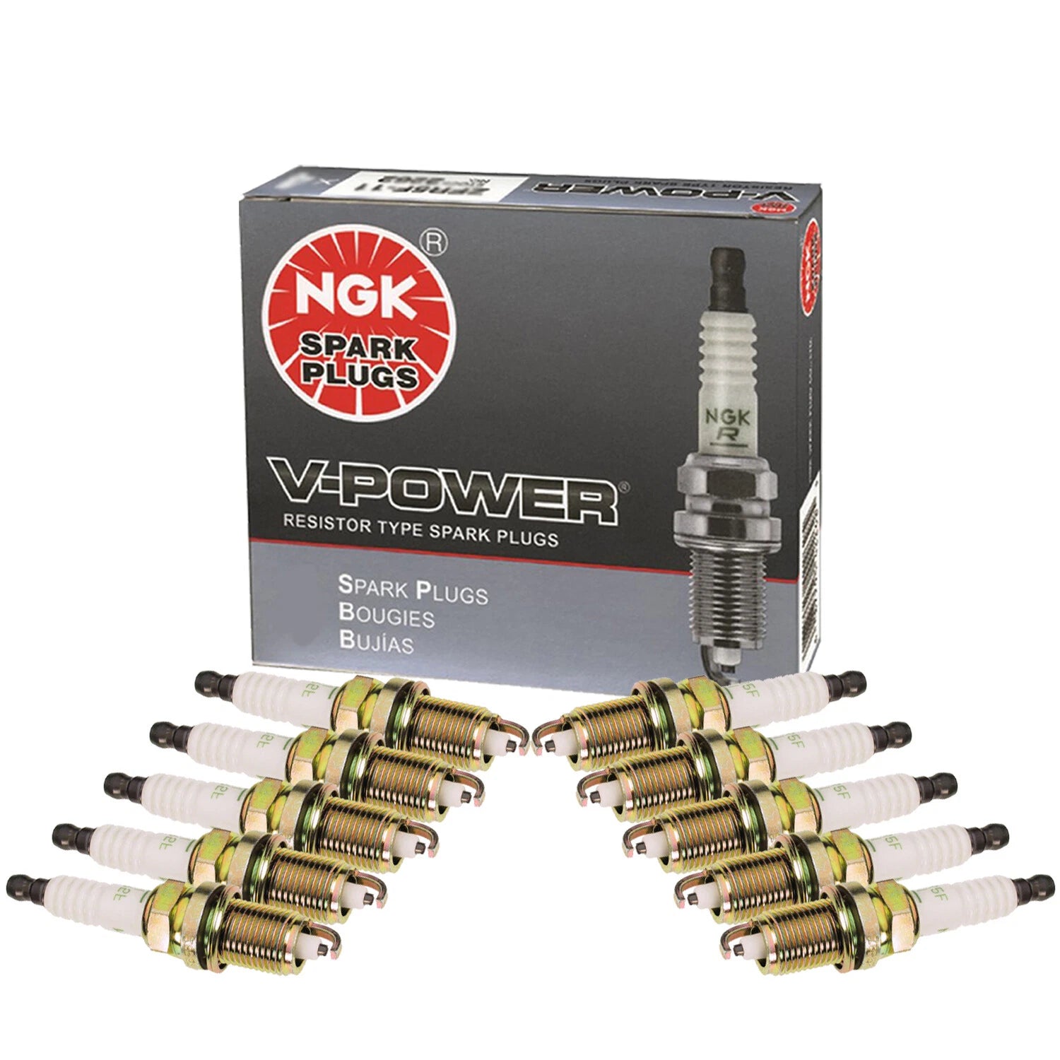Set of 10 NGK Nickel V-Power Spark Plugs for Dodge Ram 2500 3500 (1994–1996)