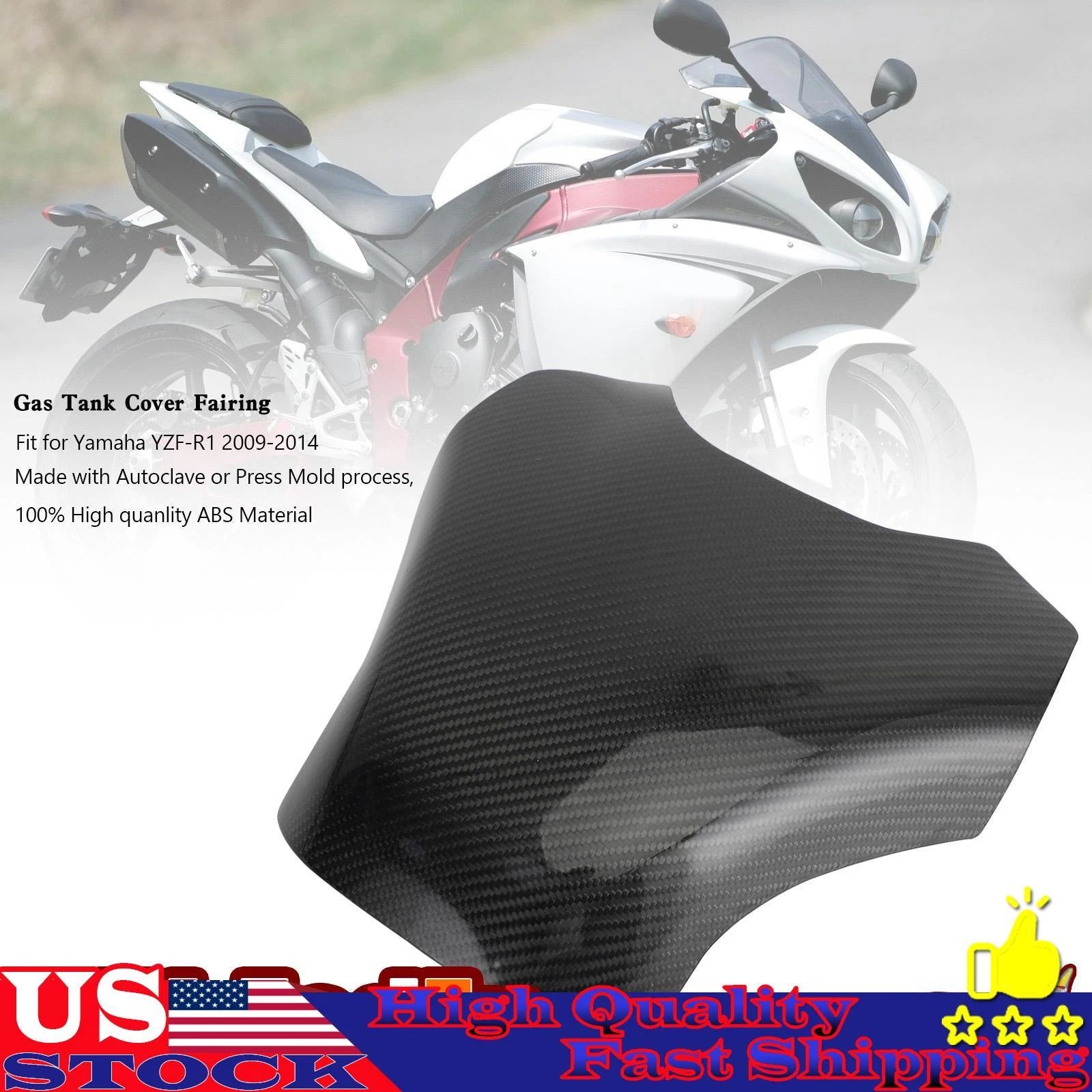 Gas Tank Cover Panel Fairing Protector for Yamaha YZF-R1 (2009–2014) Carbon U3