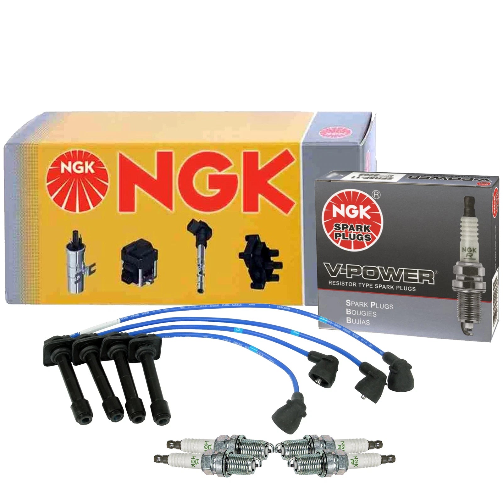 Set of 4 NGK VPower Spark Plugs & Wires for Mazda 626 (1998–2002)