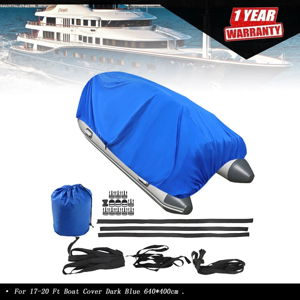 17FT-20FT Heavy Duty Blue Boat Cover for Protection Against Rain, Snow, Dust