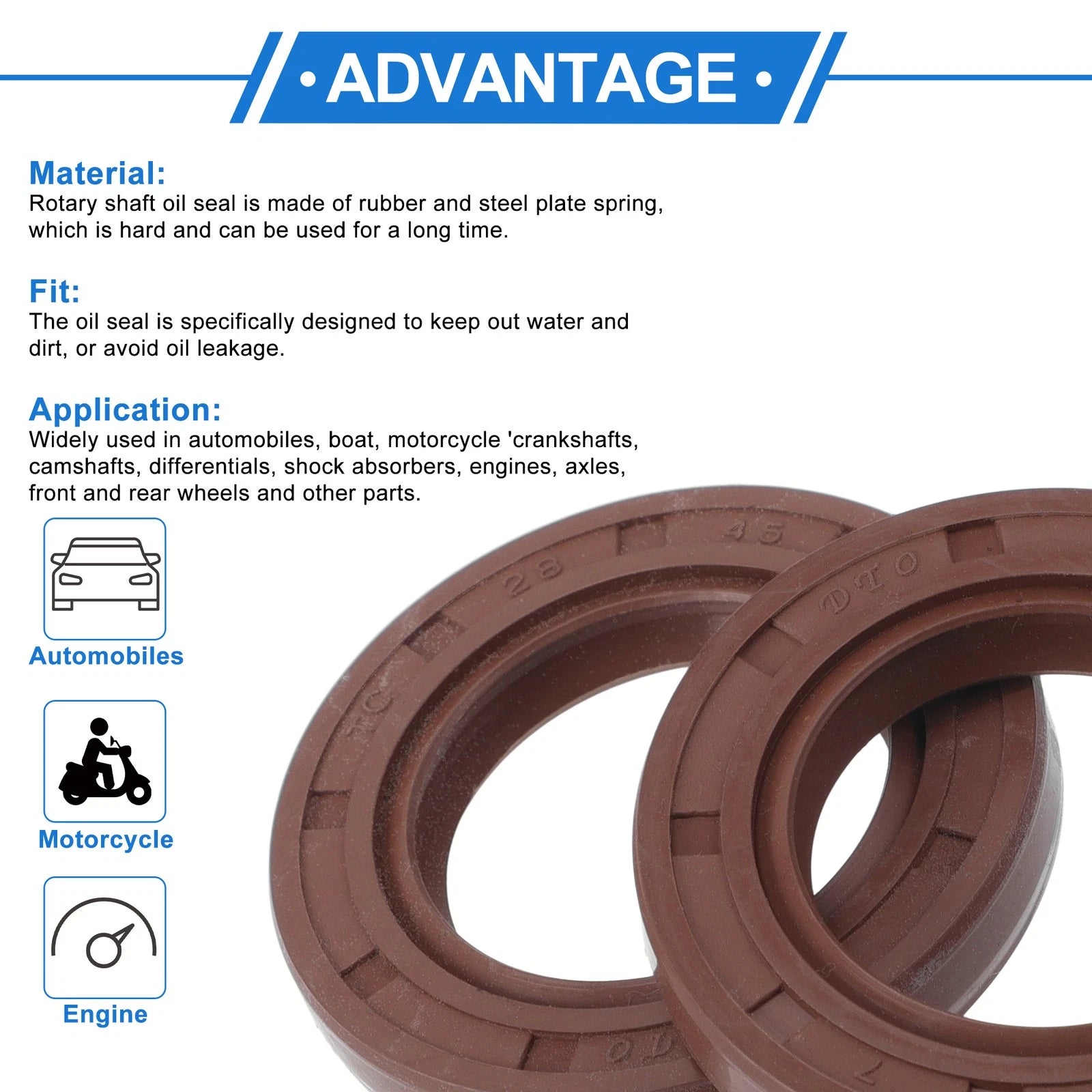 2X Oil Seal Rotary Shaft Seal FKM Rubber 28x45x7mm for Various Models