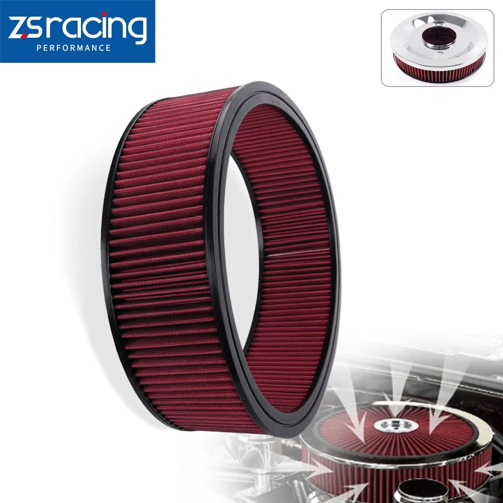 14" x 4" Red Round Washable Air Filter Element Reusable Cotton Gauze