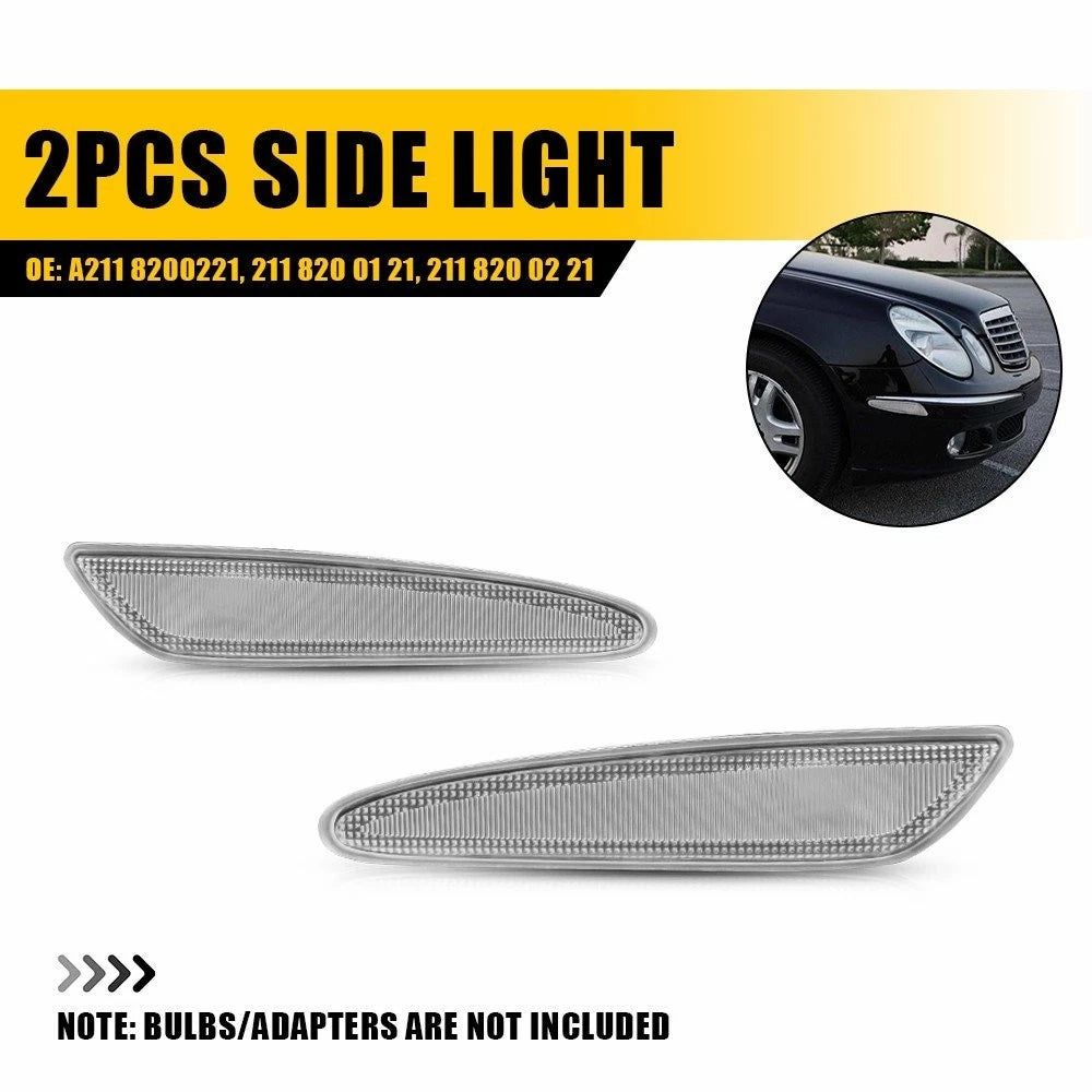 Set of 2 Clear Front Bumper Side Marker Lights for Mercedes W211 (2003–2006)