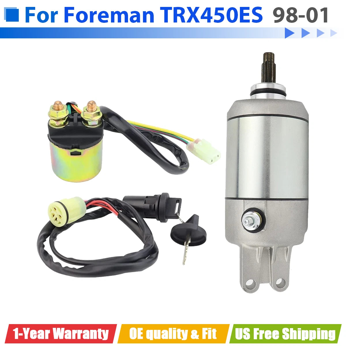 Starter with Relay & Key Switch for Honda TRX450ES FourTrax Foreman ES (1998–2001)