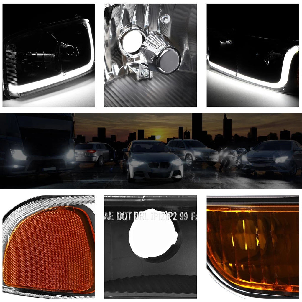 LED DRL Headlight Set for GMC Sierra/Yukon (1999–2007) - Black Amber