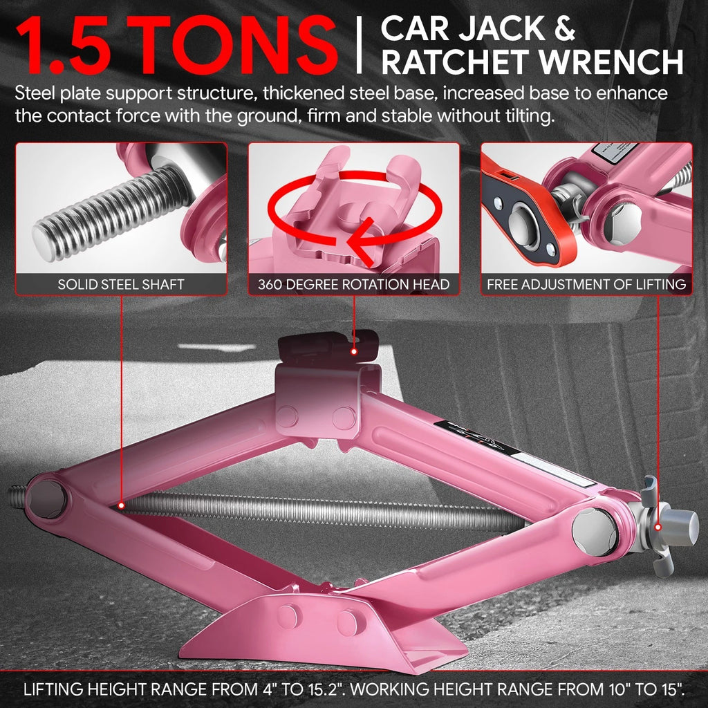 15.2in Steel Leveling Scissor Jack for SUV Wagon (3306lbs Capacity)