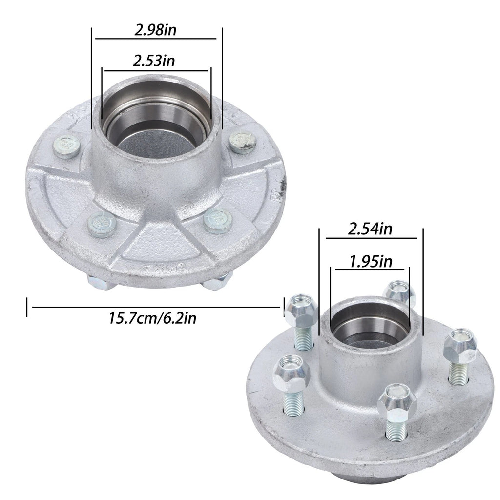 Set of 4 Galvanized Trailer Hub Kits for 3500 lbs Spindle (Fits 5 on 4.5")