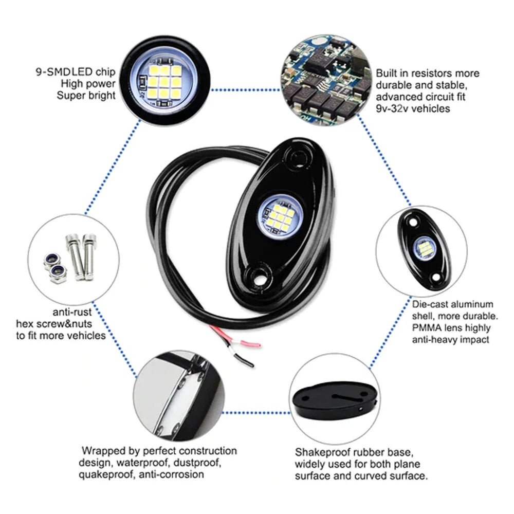 8 Pods LED Rock Lights for Jeep (Offroad, UTV, ATV)