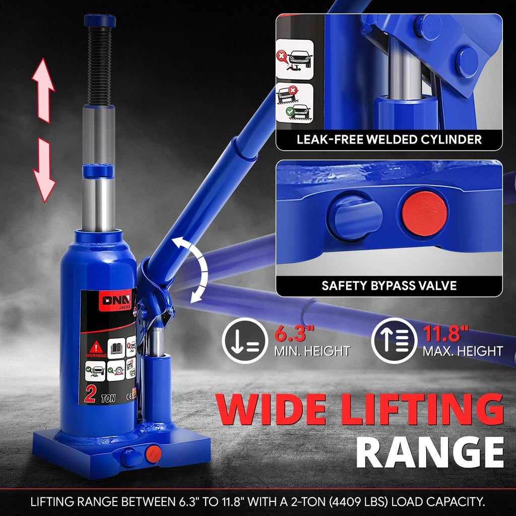 2 Ton Hydraulic Bottle Jack for Car Auto Repair (11.8")