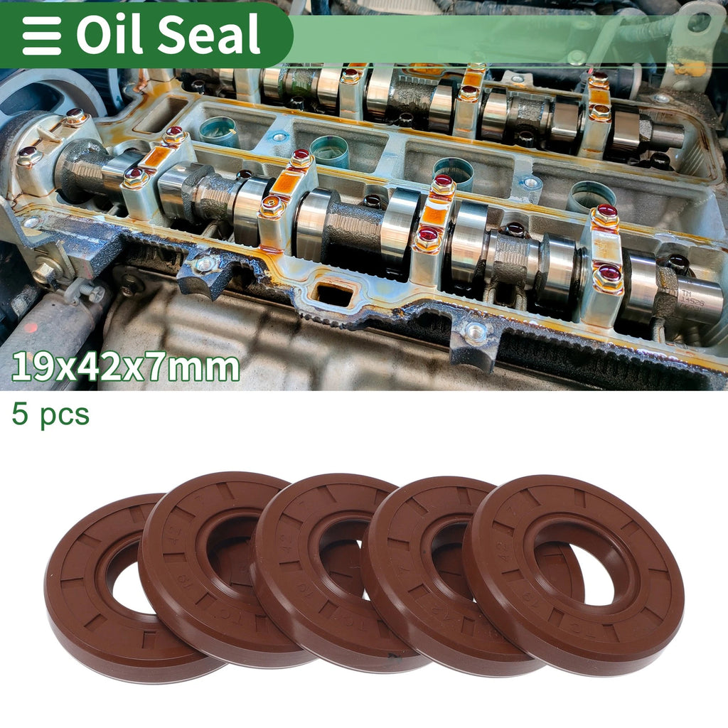 Set of 5 Oil Seal Rotary Shaft Seal FKM Rubber 19x42x7mm