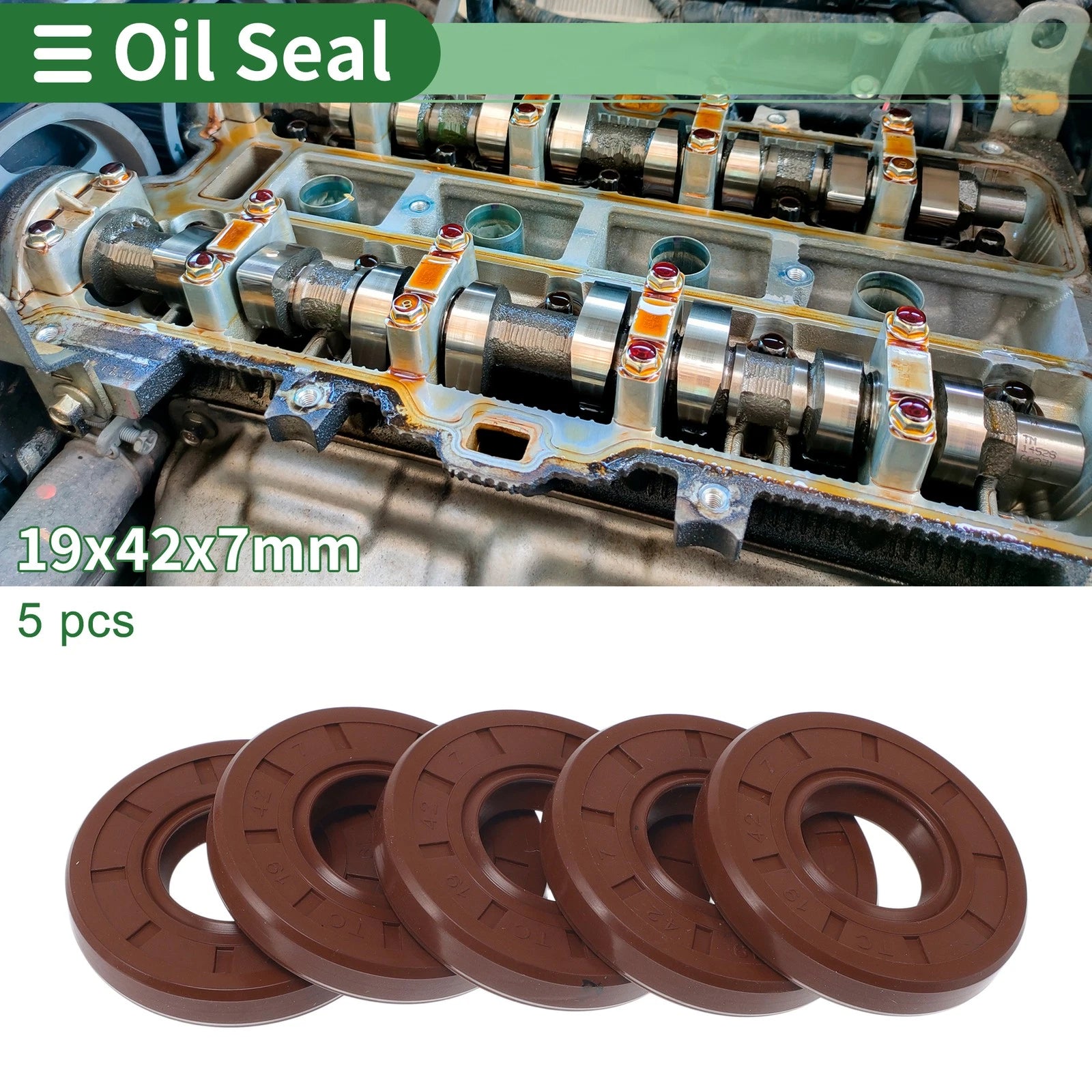 Set of 5 Oil Seal Rotary Shaft Seal FKM Rubber 19x42x7mm