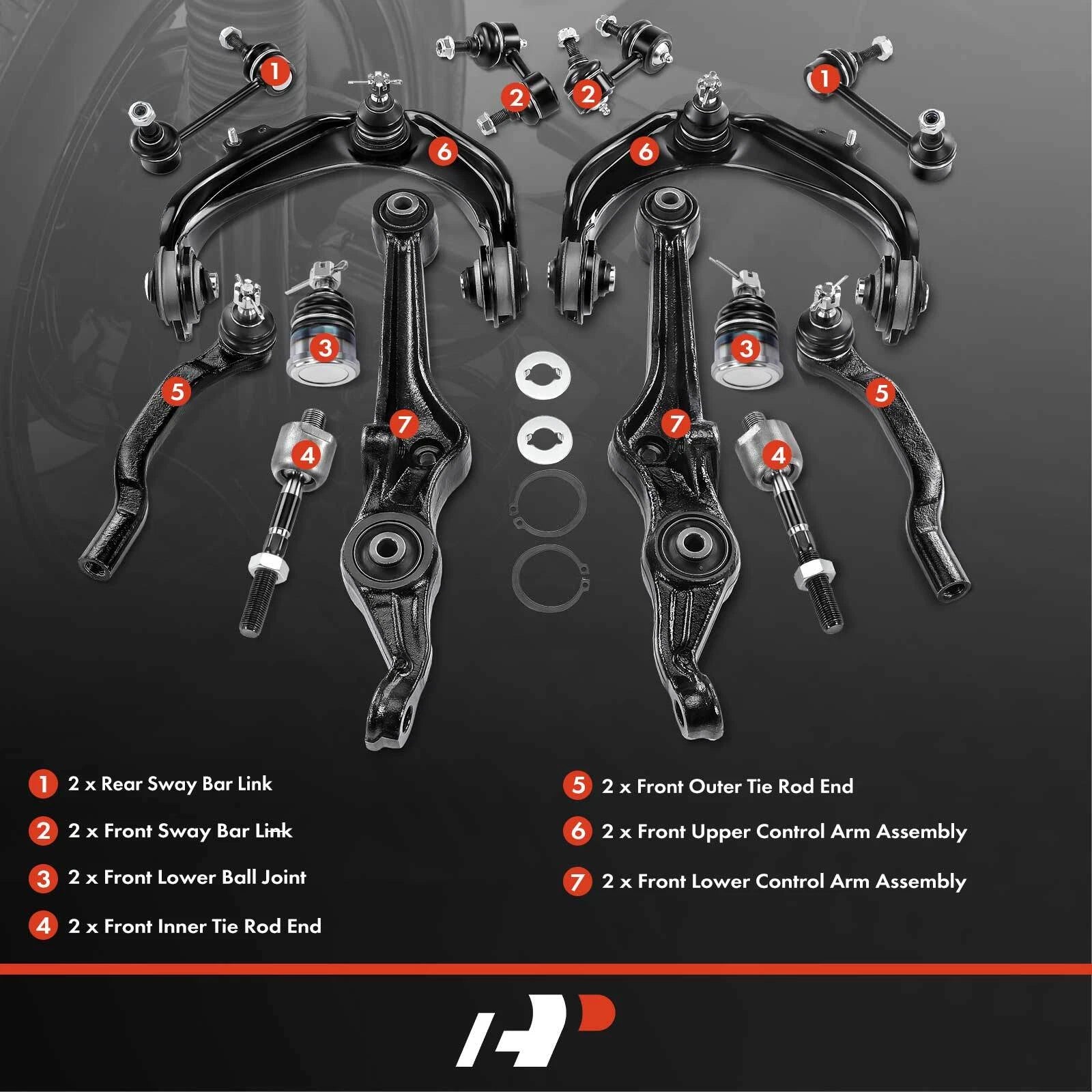 Set of 14 Control Arm Ball Joints and Tie Rods for Honda Accord (1998–2002)