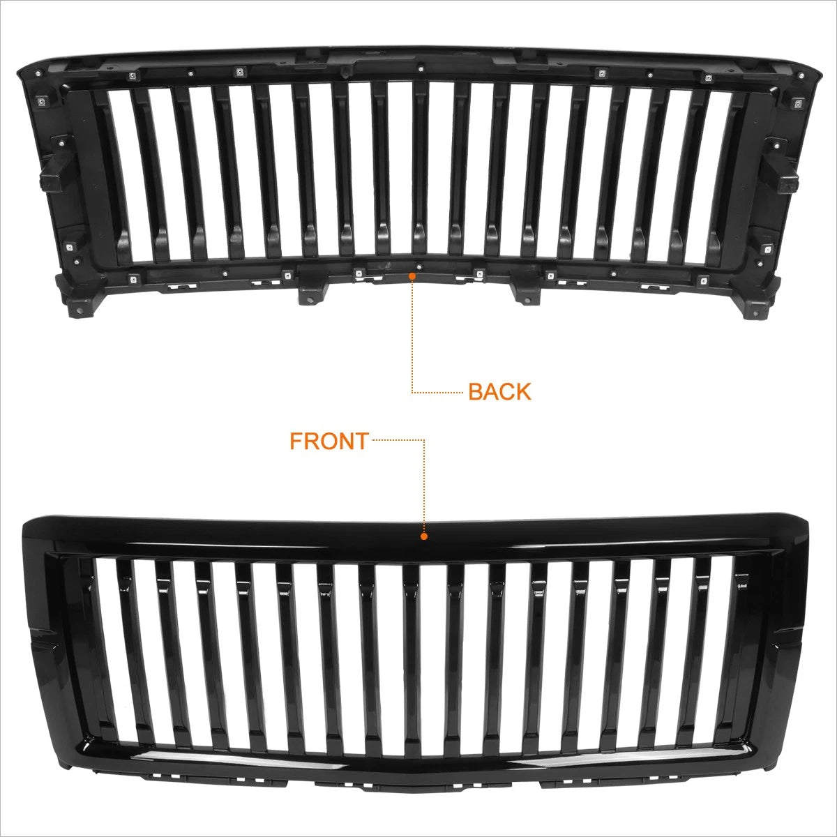 Vertical Slat Gloss Black Front Bumper Hood Grill for Chevy Silverado 1500 (2014–2015)