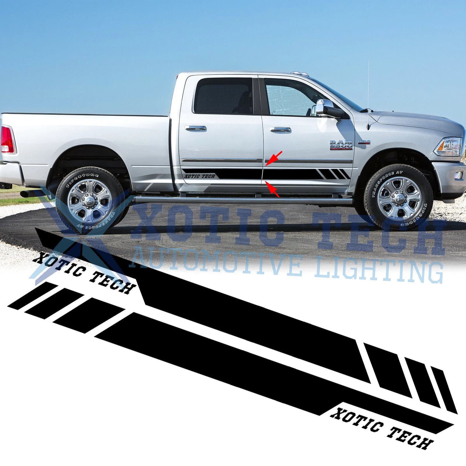 Body Side Door Stripe Decor Sticker for Dodge Ram 1500 (2009–2017)