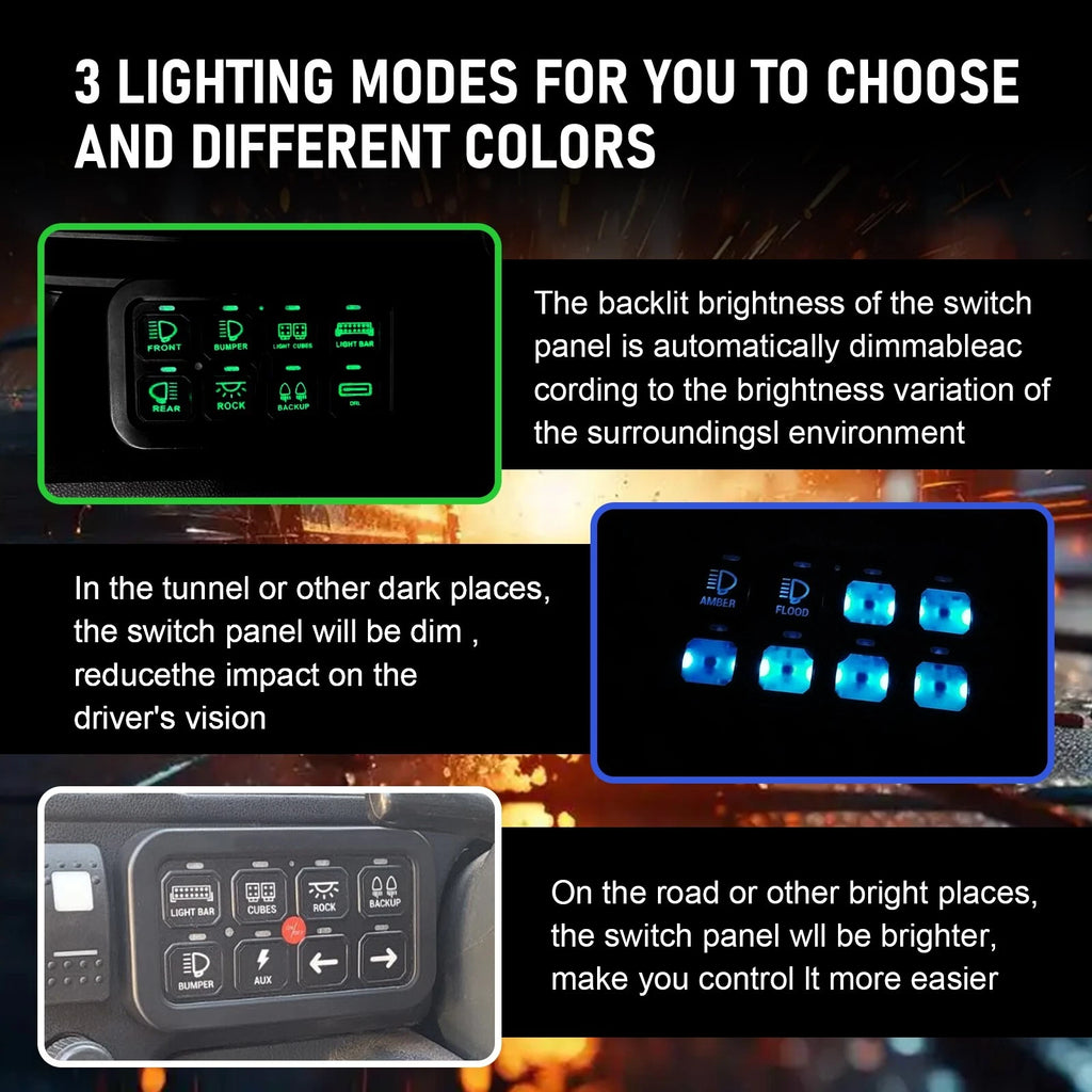 8 Gang LED Switch Panel Kit for Off-Road Vehicles