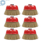 6 Pack 4 Inch Crimped Wire Cup Wheel Brush Set 5/8"-11 Arbor for Grinders