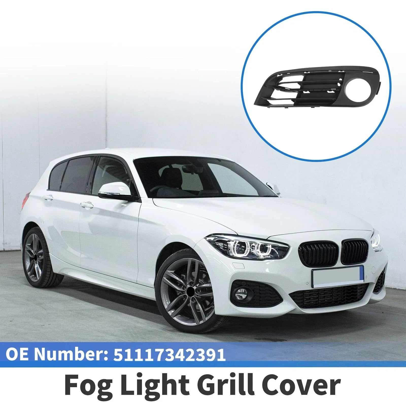 1 Pc Car Front Left Fog Light Grill for BMW 5 Series (2014 - 2016) Black